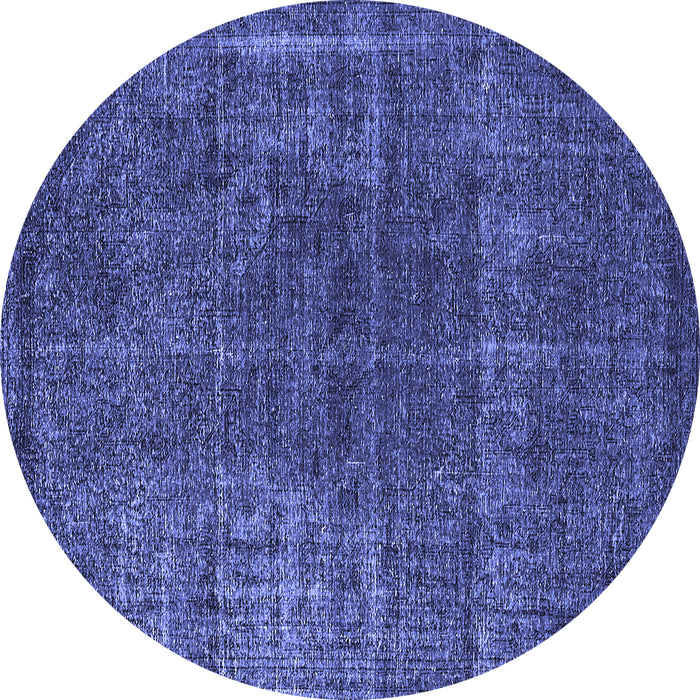 Round Machine Washable Oriental Blue Industrial Rug, wshurb1022blu
