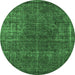 Round Machine Washable Oriental Emerald Green Industrial Area Rugs, wshurb1022emgrn