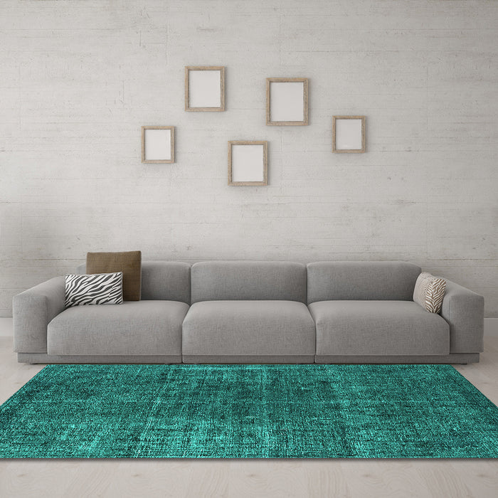 Machine Washable Oriental Turquoise Industrial Area Rugs in a Living Room,, wshurb1022turq