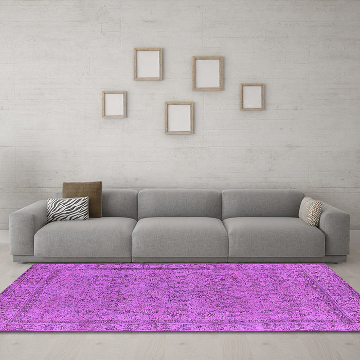 Machine Washable Oriental Purple Industrial Area Rugs in a Living Room, wshurb1023pur