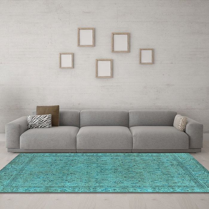Machine Washable Oriental Light Blue Industrial Rug in a Living Room, wshurb1023lblu
