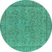 Round Oriental Turquoise Industrial Rug, urb1023turq