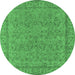 Round Machine Washable Oriental Emerald Green Industrial Area Rugs, wshurb1023emgrn