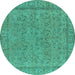 Round Machine Washable Oriental Turquoise Industrial Area Rugs, wshurb1023turq