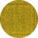 Round Oriental Yellow Industrial Rug, urb1023yw