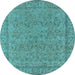 Round Machine Washable Oriental Light Blue Industrial Rug, wshurb1023lblu