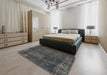 Mid-Century Modern Light Black Oriental Rug in a Bedroom, urb1024