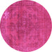 Round Machine Washable Oriental Pink Industrial Rug, wshurb1025pnk