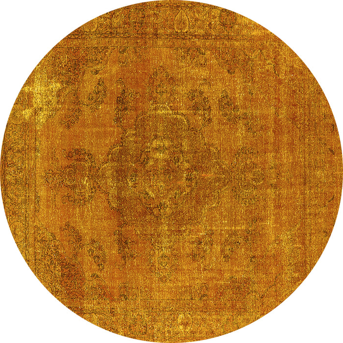 Round Machine Washable Oriental Yellow Industrial Rug, wshurb1025yw
