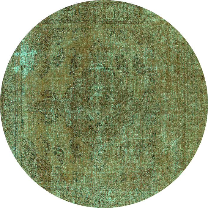 Round Oriental Turquoise Industrial Rug, urb1025turq