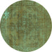 Round Oriental Turquoise Industrial Rug, urb1025turq