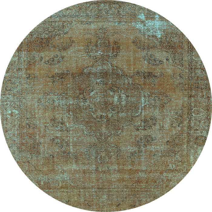 Round Machine Washable Oriental Light Blue Industrial Rug, wshurb1025lblu