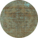 Round Machine Washable Oriental Light Blue Industrial Rug, wshurb1025lblu