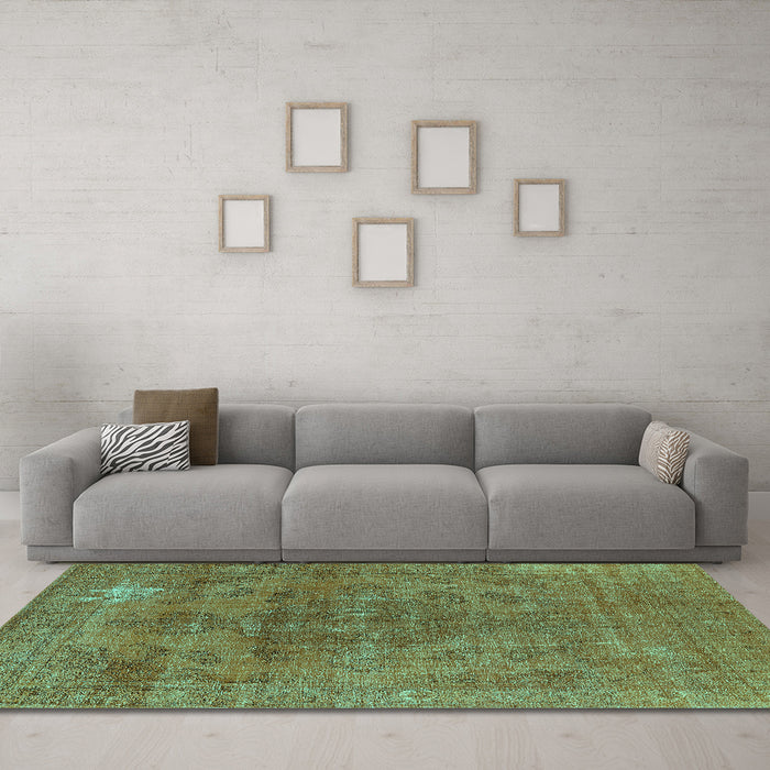 Machine Washable Oriental Turquoise Industrial Area Rugs in a Living Room,, wshurb1025turq
