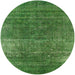 Round Mid-Century Modern Apple Green Oriental Rug, urb1026