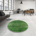 Round Mid-Century Modern Apple Green Oriental Rug in a Office, urb1026