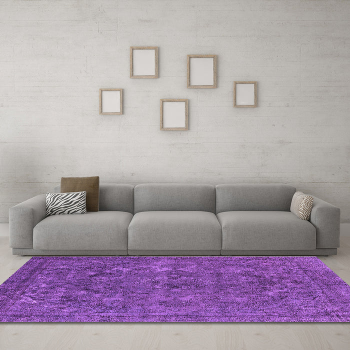 Machine Washable Oriental Purple Industrial Area Rugs in a Living Room, wshurb1027pur