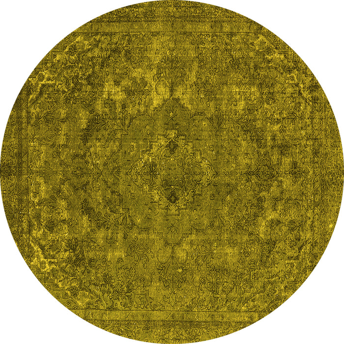 Round Machine Washable Oriental Yellow Industrial Rug, wshurb1027yw
