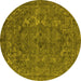 Round Machine Washable Oriental Yellow Industrial Rug, wshurb1027yw