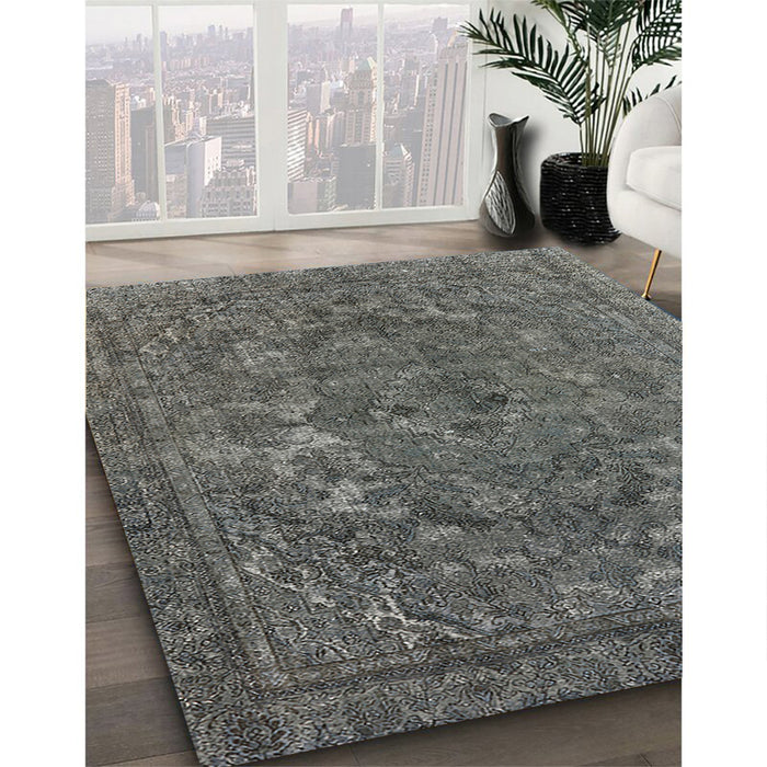 Mid-Century Modern Gray Oriental Rug in Family Room, urb1027