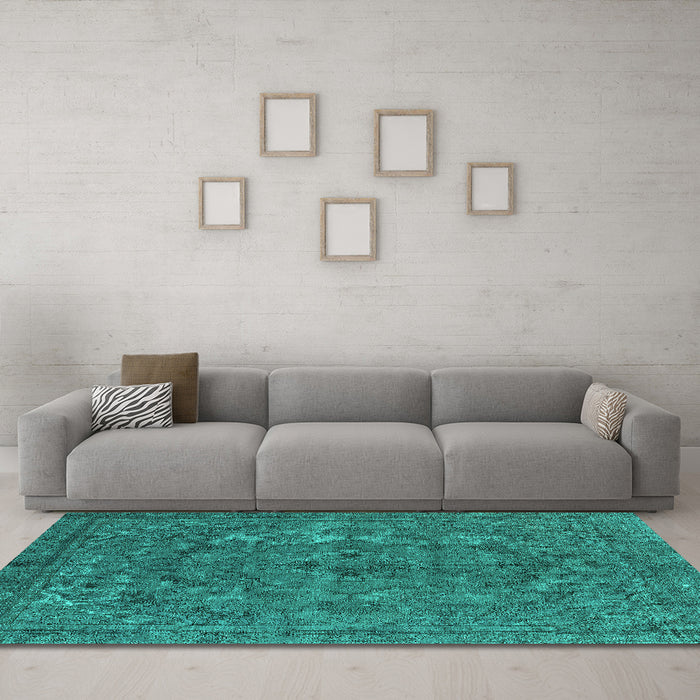 Machine Washable Oriental Turquoise Industrial Area Rugs in a Living Room,, wshurb1027turq