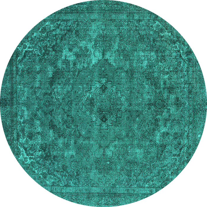 Round Oriental Turquoise Industrial Rug, urb1027turq