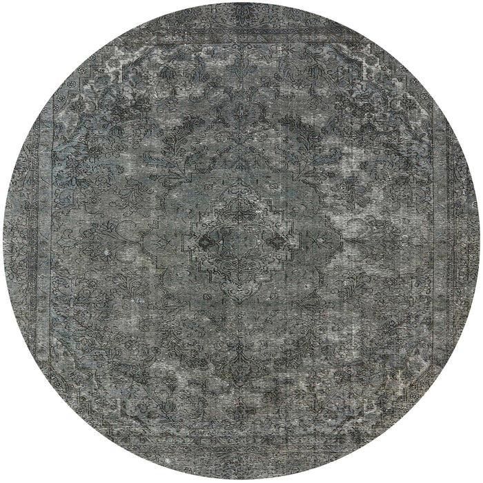 Round Machine Washable Industrial Modern Gray Rug, wshurb1027