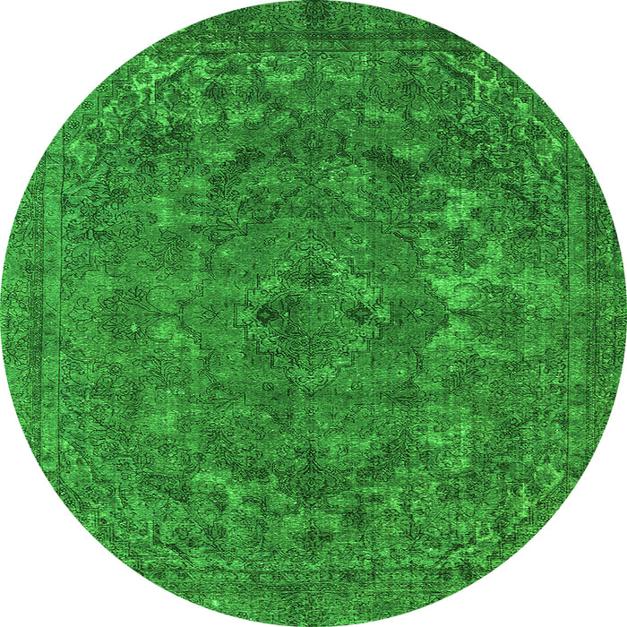 Round Machine Washable Oriental Green Industrial Area Rugs, wshurb1027grn