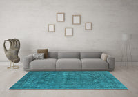 Machine Washable Oriental Light Blue Industrial Rug, wshurb1027lblu