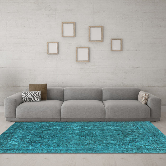 Machine Washable Oriental Light Blue Industrial Rug in a Living Room, wshurb1027lblu