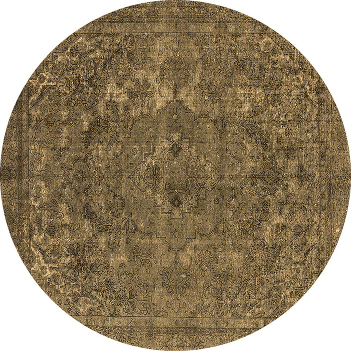 Round Machine Washable Oriental Brown Industrial Rug, wshurb1027brn