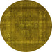 Round Machine Washable Oriental Yellow Industrial Rug, wshurb1028yw