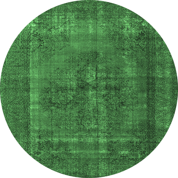 Round Machine Washable Oriental Emerald Green Industrial Area Rugs, wshurb1028emgrn