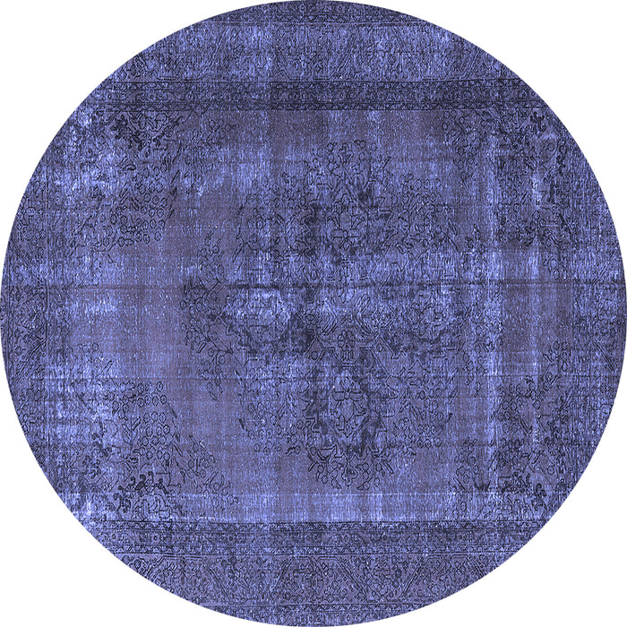 Round Machine Washable Oriental Blue Industrial Rug, wshurb1028blu