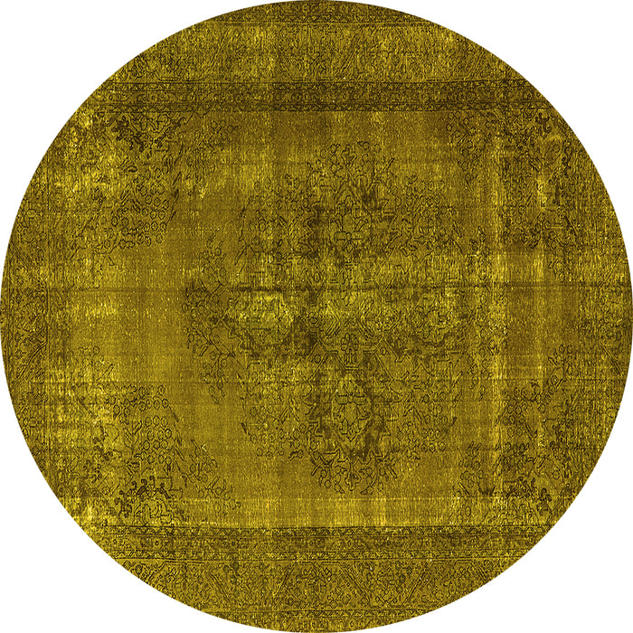 Round Oriental Yellow Industrial Rug, urb1028yw