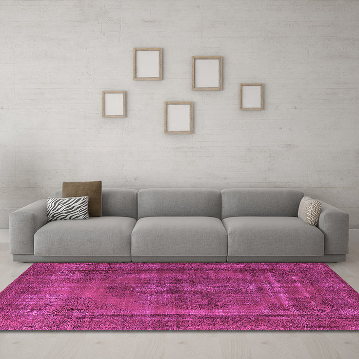 Machine Washable Oriental Pink Industrial Rug in a Living Room, wshurb1028pnk