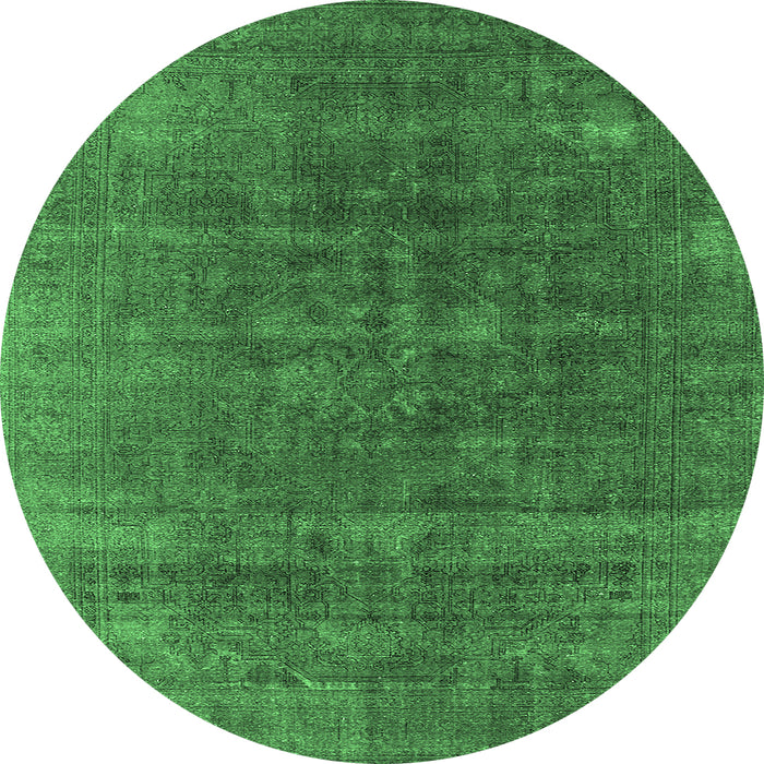 Round Oriental Emerald Green Industrial Rug, urb1029emgrn