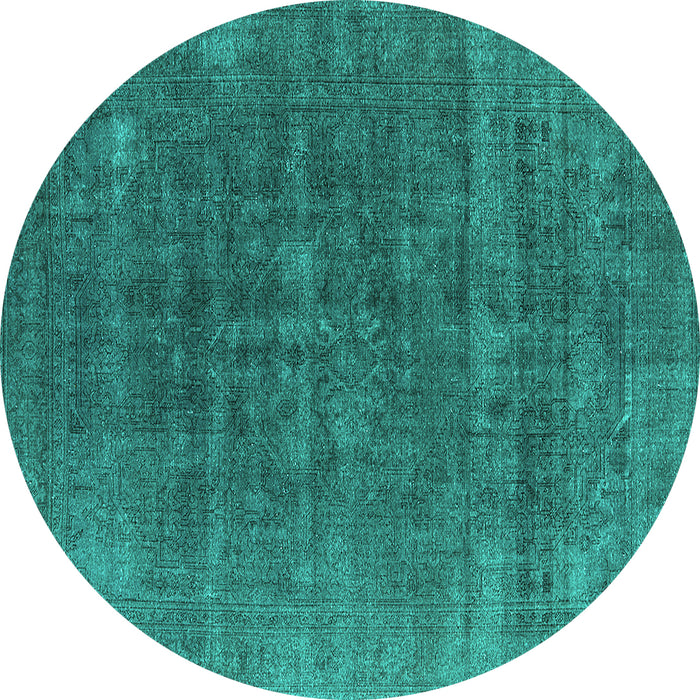 Round Machine Washable Oriental Turquoise Industrial Area Rugs, wshurb1029turq
