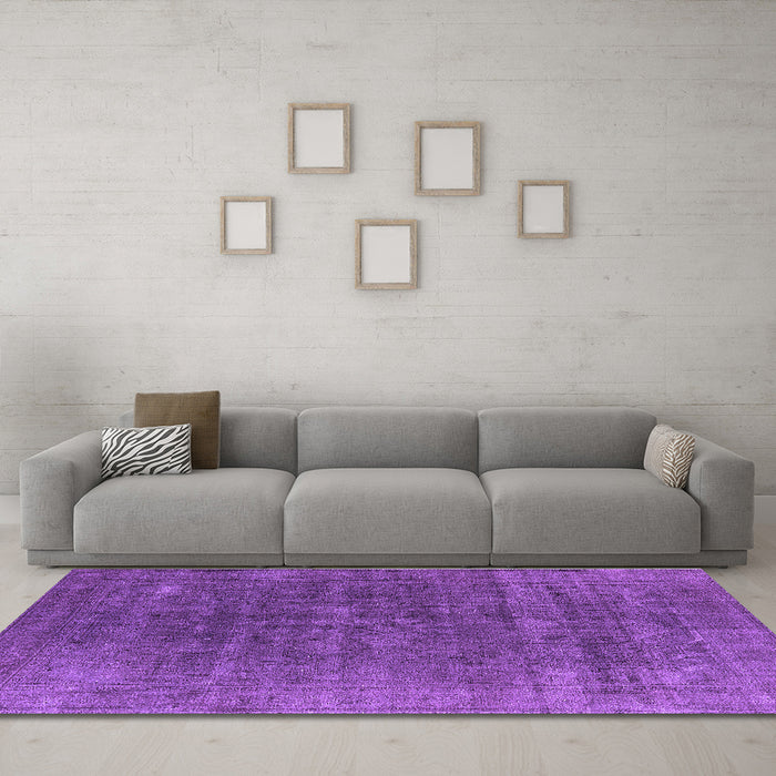 Machine Washable Oriental Purple Industrial Area Rugs in a Living Room, wshurb1029pur
