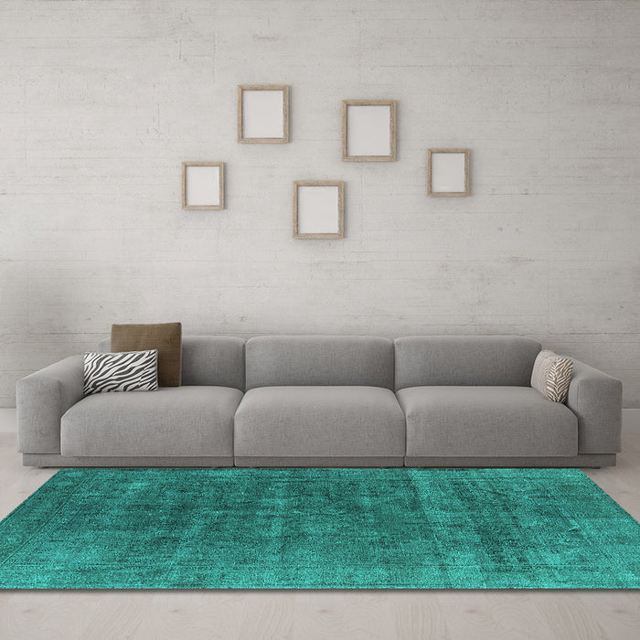 Machine Washable Oriental Turquoise Industrial Area Rugs in a Living Room,, wshurb1029turq