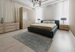 Mid-Century Modern Granite Gray Oriental Rug in a Bedroom, urb1029