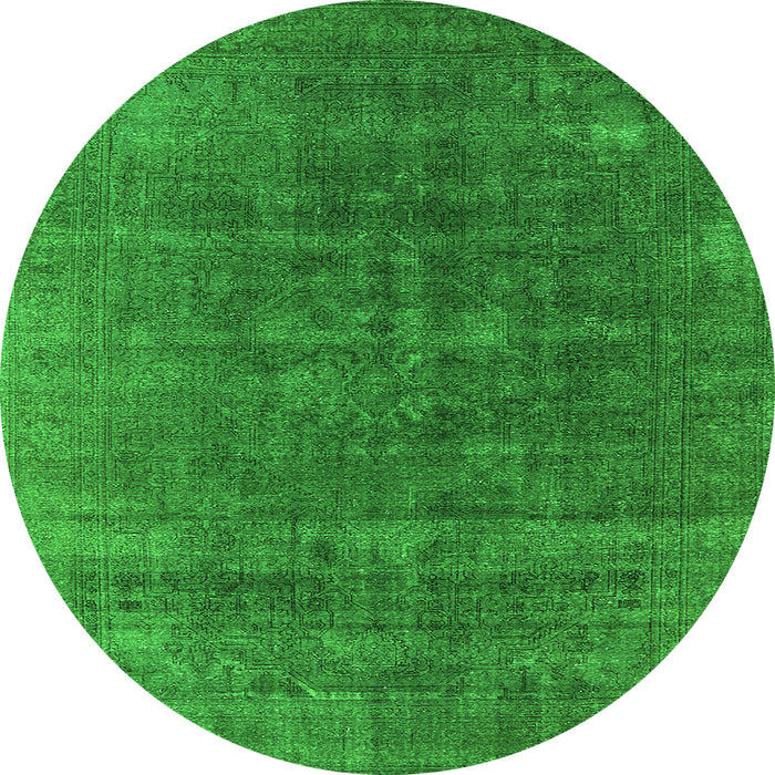 Round Machine Washable Oriental Green Industrial Area Rugs, wshurb1029grn