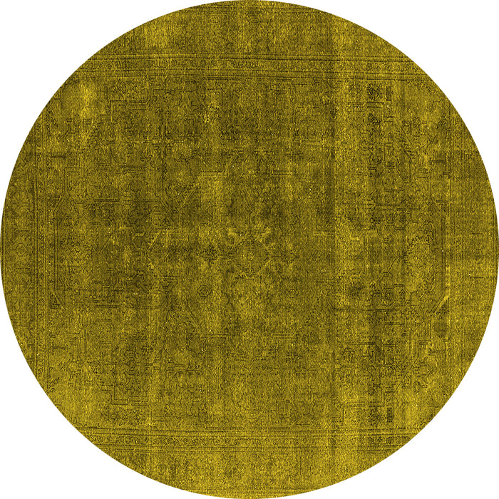 Round Machine Washable Oriental Yellow Industrial Rug, wshurb1029yw