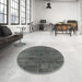 Round Mid-Century Modern Gray Oriental Rug in a Office, urb1030