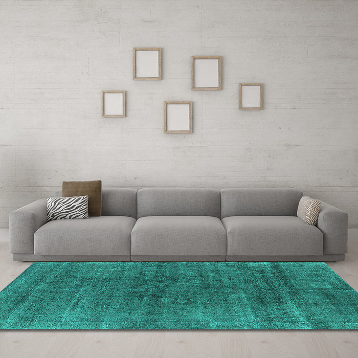 Machine Washable Oriental Turquoise Industrial Area Rugs in a Living Room,, wshurb1030turq