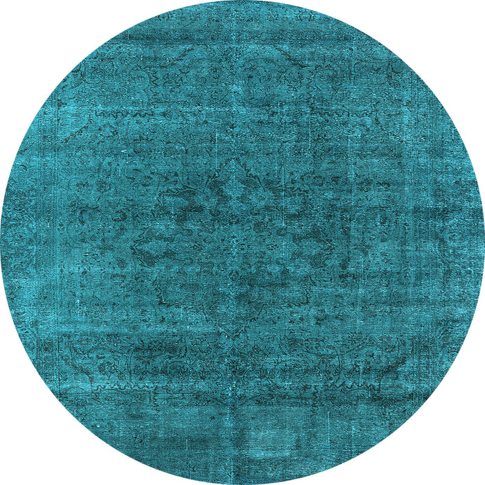 Round Machine Washable Oriental Light Blue Industrial Rug, wshurb1030lblu