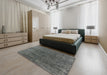 Mid-Century Modern Gray Oriental Rug in a Bedroom, urb1030