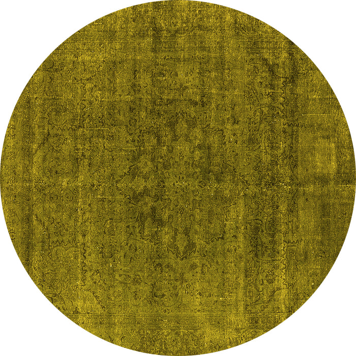 Round Machine Washable Oriental Yellow Industrial Rug, wshurb1030yw