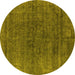 Round Machine Washable Oriental Yellow Industrial Rug, wshurb1030yw