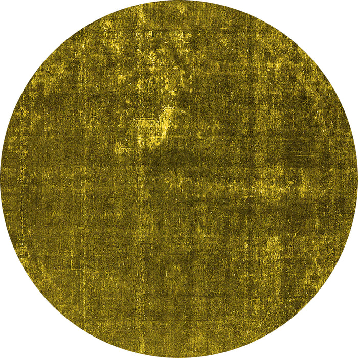 Round Machine Washable Oriental Yellow Industrial Rug, wshurb1031yw
